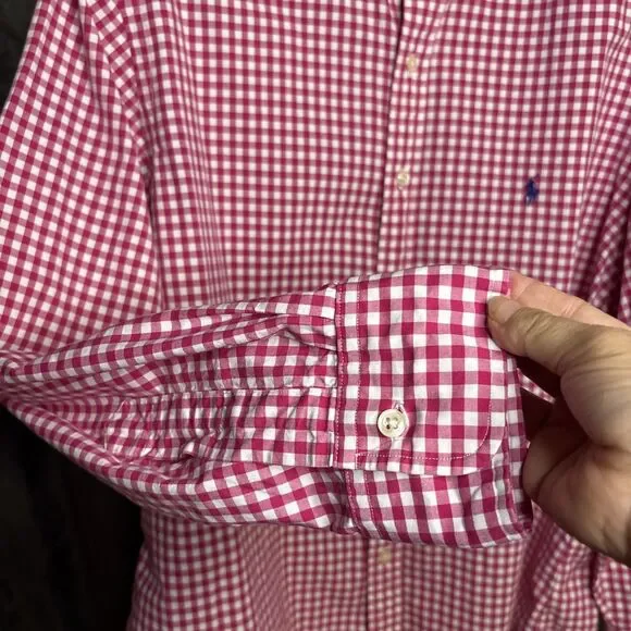 Polo Ralph Lauren Check Plaid Shirt Mens 17 1/2  Button-Down Preppy Red - Picture 4 of 9